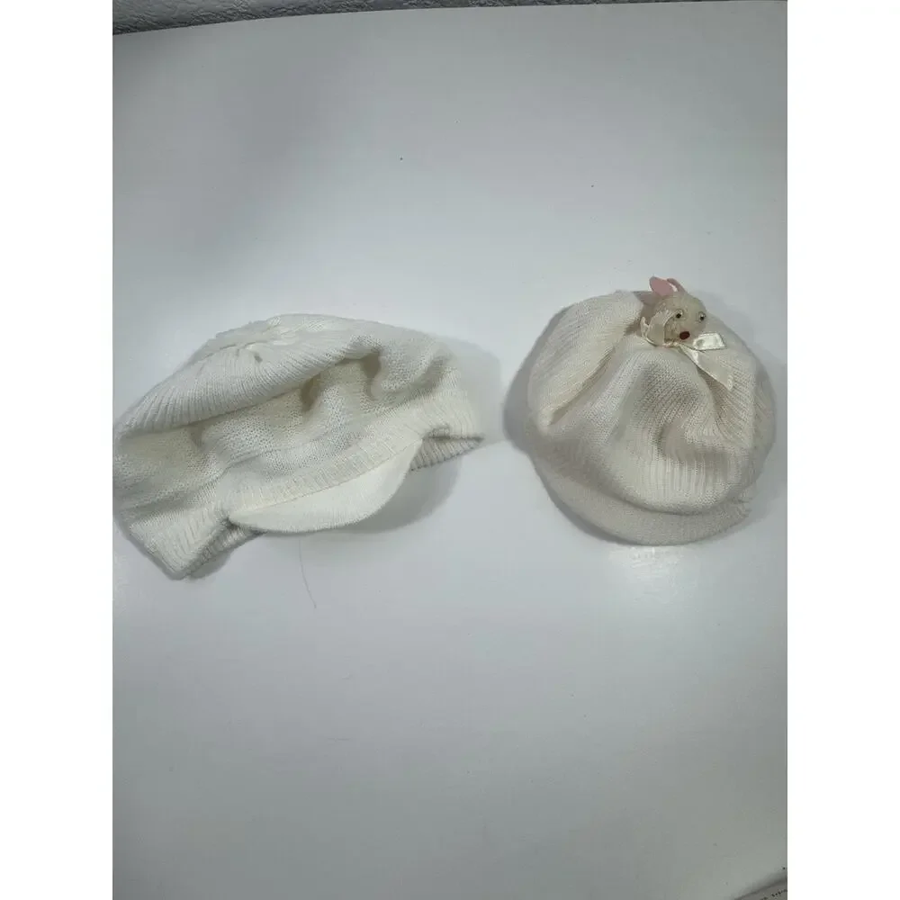 Vintage Baby Hats Caps English Tams Knit White Newborn-12 Mos